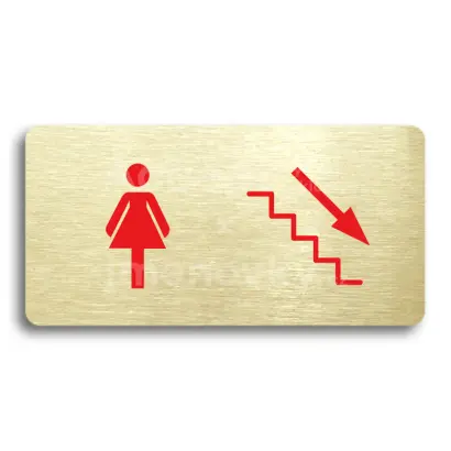Piktogram "WC ŽENY VPRAVO DOLŮ" - zlatá tabulka - barevný tisk bez rámečku