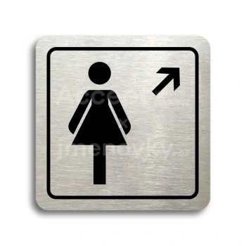 Piktogram "WC ženy vpravo nahoru" - stříbrná tabulka - černý tisk