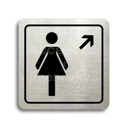 Piktogram "WC ženy vpravo nahoru" - stříbrná tabulka - černý tisk