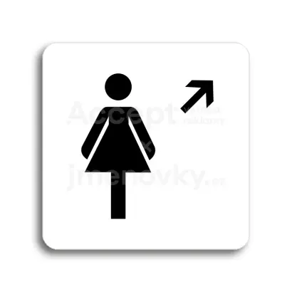 Piktogram "WC ženy vpravo nahoru" - bílá tabulka - černý tisk bez rámečku