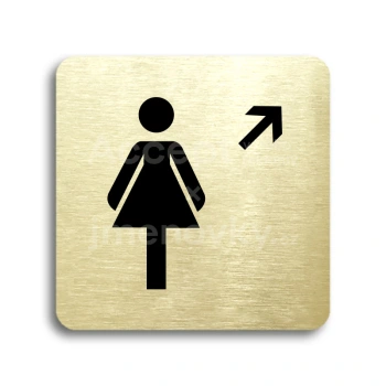 Piktogram "WC ženy vpravo nahoru" - zlatá tabulka - černý tisk bez rámečku