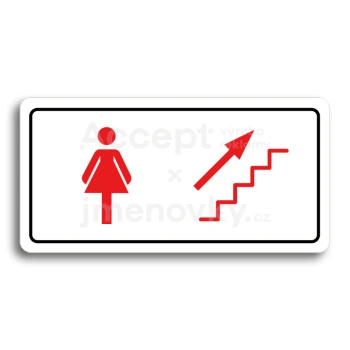 Piktogram "WC ŽENY VPRAVO NAHORU" - bílá tabulka - barevný tisk