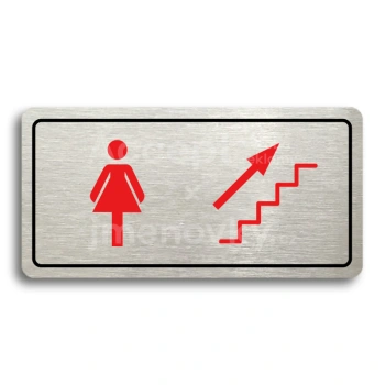 Piktogram "WC ŽENY VPRAVO NAHORU" - stříbrná tabulka - barevný tisk