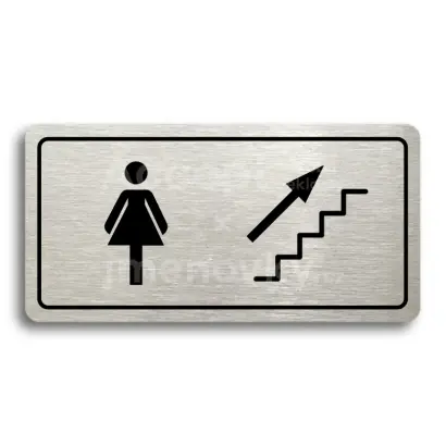 Piktogram "WC ŽENY VPRAVO NAHORU" - stříbrná tabulka - černý tisk