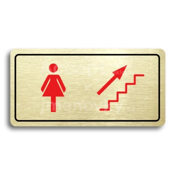 Piktogram "WC ŽENY VPRAVO NAHORU" - zlatá tabulka - barevný tisk