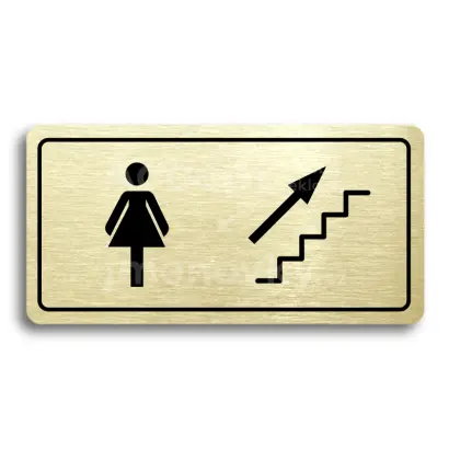 Piktogram "WC ŽENY VPRAVO NAHORU" - zlatá tabulka - černý tisk