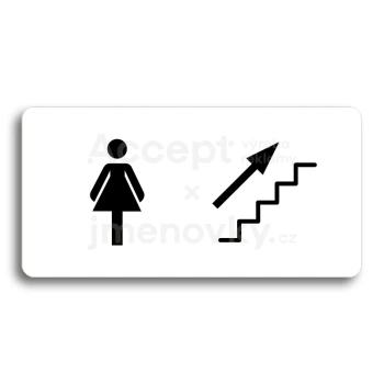 Piktogram "WC ŽENY VPRAVO NAHORU" - bílá tabulka - černý tisk bez rámečku