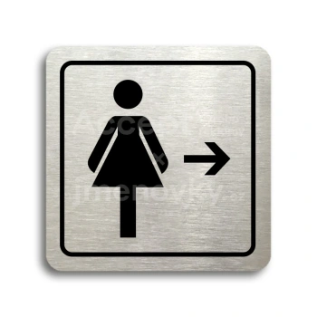 Piktogram "WC ženy vpravo" - stříbrná tabulka - černý tisk