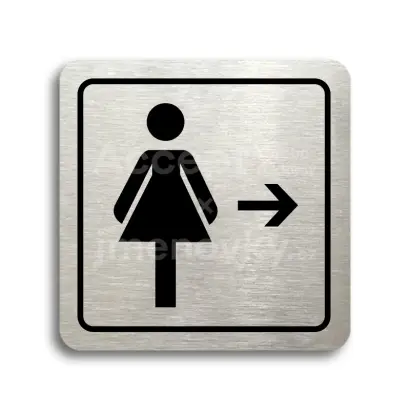 Piktogram "WC ženy vpravo" - stříbrná tabulka - černý tisk