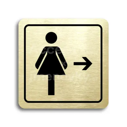Piktogram "WC ženy vpravo" - zlatá tabulka - černý tisk
