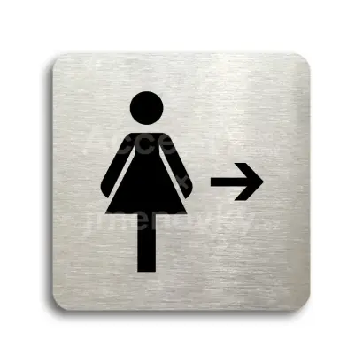 Piktogram "WC ženy vpravo" - stříbrná tabulka - černý tisk bez rámečku