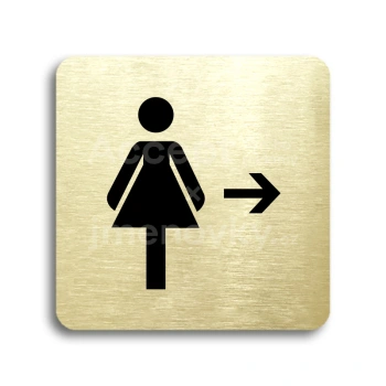 Piktogram "WC ženy vpravo" - zlatá tabulka - černý tisk bez rámečku