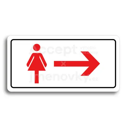 Piktogram "WC ŽENY VPRAVO" - bílá tabulka - barevný tisk