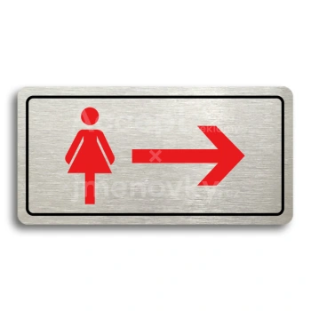 Piktogram "WC ŽENY VPRAVO" - stříbrná tabulka - barevný tisk