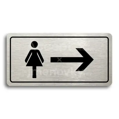 Piktogram "WC ŽENY VPRAVO" - stříbrná tabulka - černý tisk