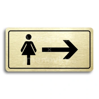 Piktogram "WC ŽENY VPRAVO" - zlatá tabulka - černý tisk