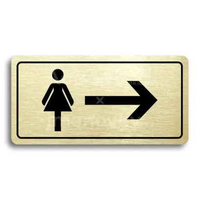 Piktogram "WC ŽENY VPRAVO" - zlatá tabulka - černý tisk