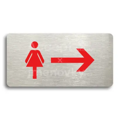 Piktogram "WC ŽENY VPRAVO" - stříbrná tabulka - barevný tisk bez rámečku