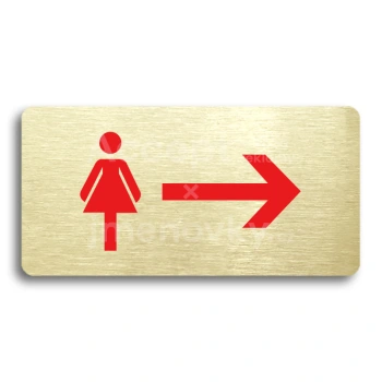 Piktogram "WC ŽENY VPRAVO" - zlatá tabulka - barevný tisk bez rámečku
