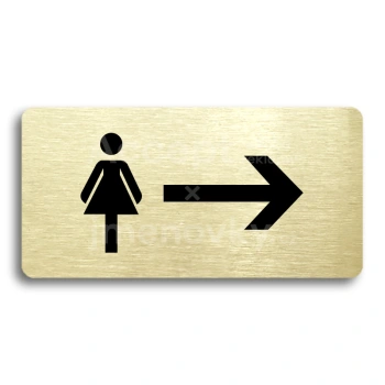 Piktogram "WC ŽENY VPRAVO" - zlatá tabulka - černý tisk bez rámečku