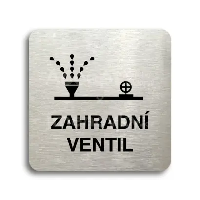 Piktogram "zahradní ventil" - stříbrná tabulka - černý tisk bez rámečku