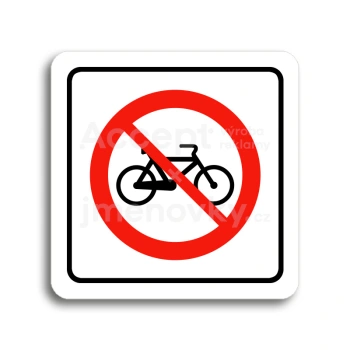 Piktogram "zákaz jízdy na bicyklu" - bílá tabulka - barevný tisk