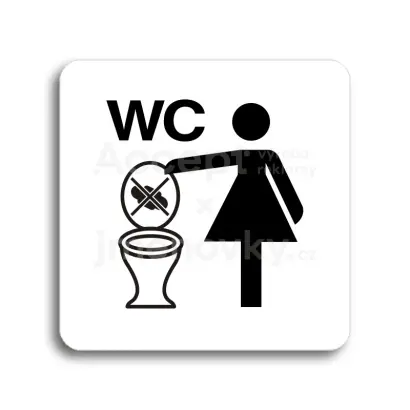 Piktogram "zákaz vhazování předmětů do WC" - bílá tabulka - černý tisk bez rámečku
