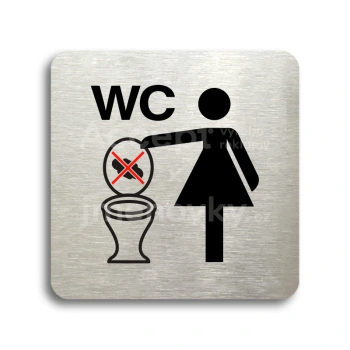 Piktogram "zákaz vhazování předmětů do WC" - stříbrná tabulka - barevný tisk bez rámečku