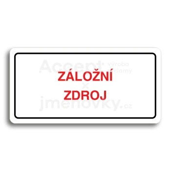 Piktogram "ZÁLOŽNÍ ZDROJ" - bílá tabulka - barevný tisk
