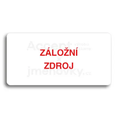 Piktogram "ZÁLOŽNÍ ZDROJ" - bílá tabulka - barevný tisk bez rámečku