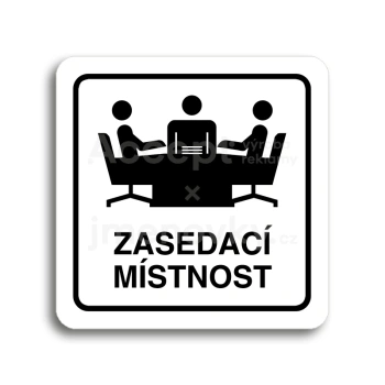 Piktogram "zasedací místnost" - bílá tabulka - černý tisk