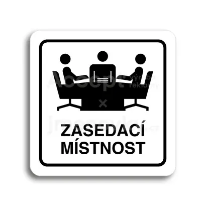 Piktogram "zasedací místnost" - bílá tabulka - černý tisk