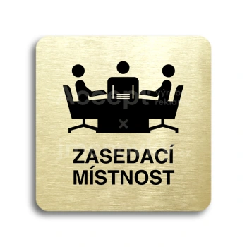 Piktogram "zasedací místnost" - zlatá tabulka - černý tisk bez rámečku